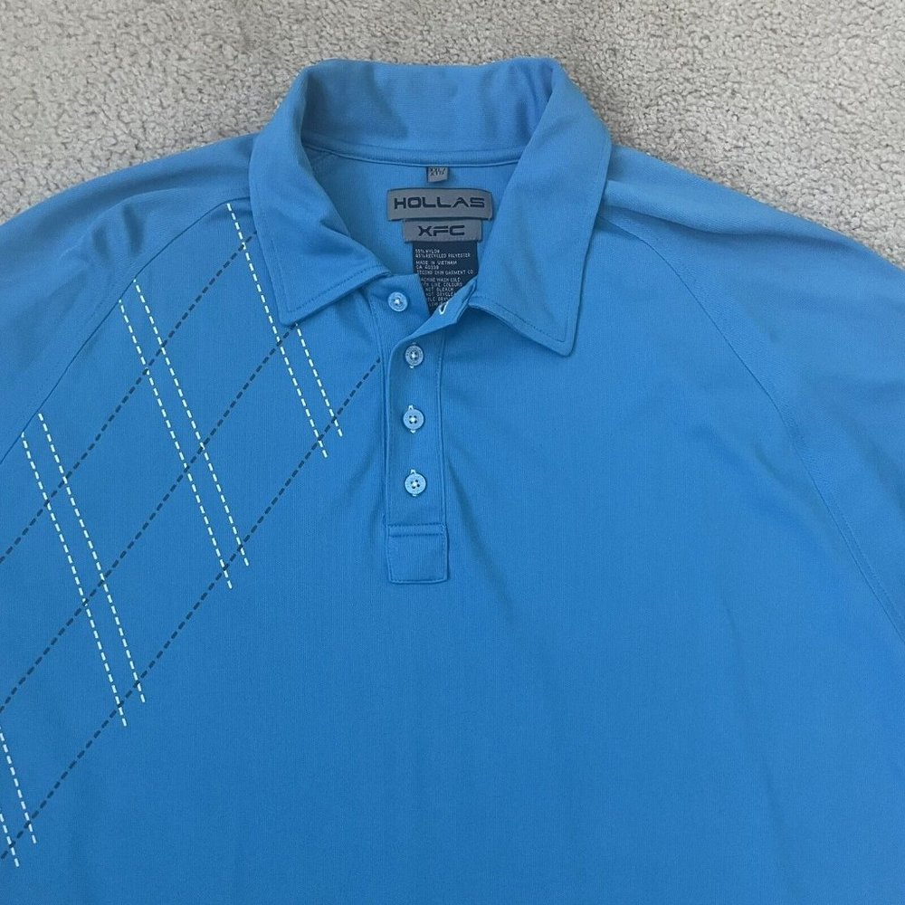 Hollas XFC Golf Shirt Mens XXL 2XL Polo Blue Short Sleeve Collared - Picture 2 of 7